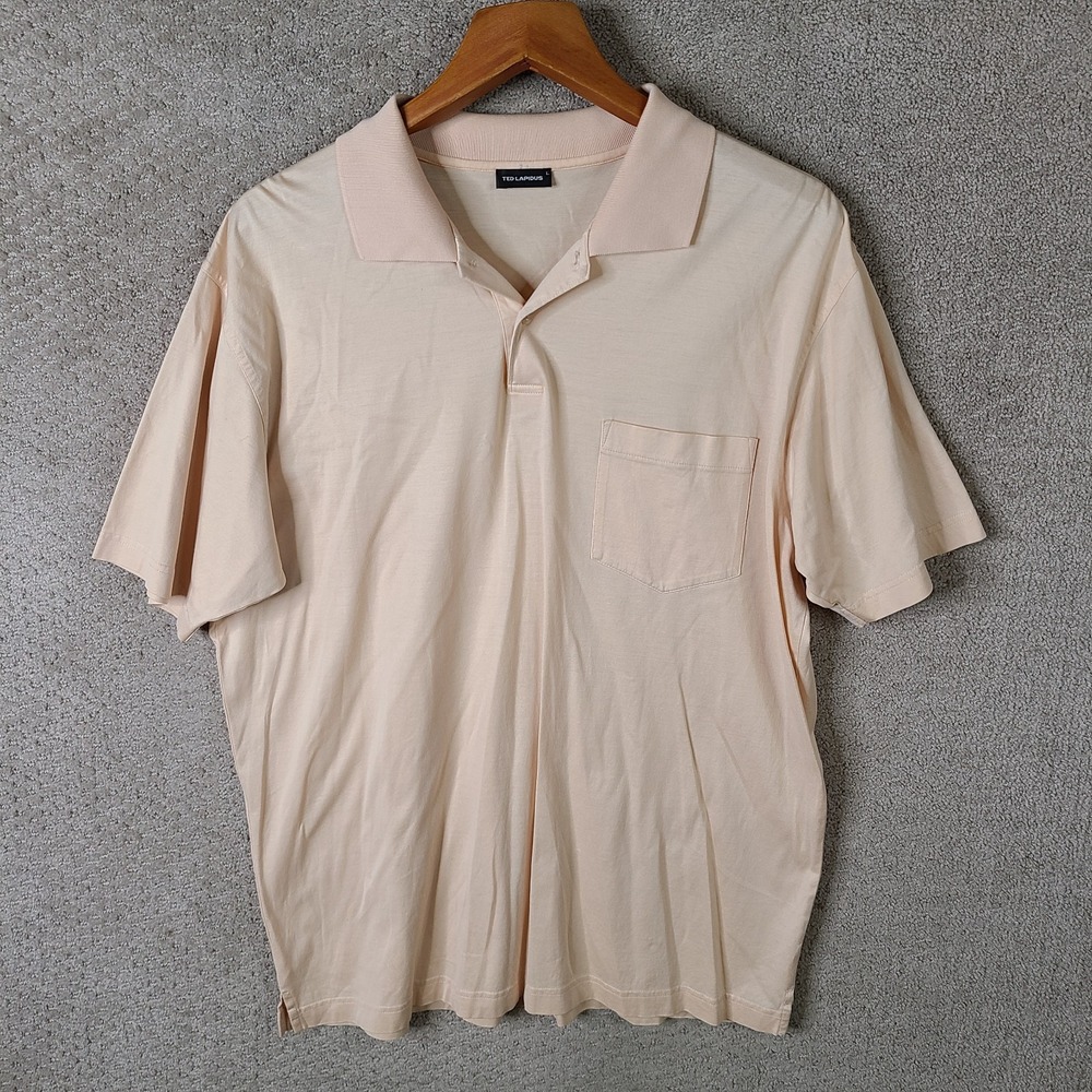 Ted Lapidus Shirt Mens Large Beige Peach‎ Polo Golf Double Mercenized Cotton